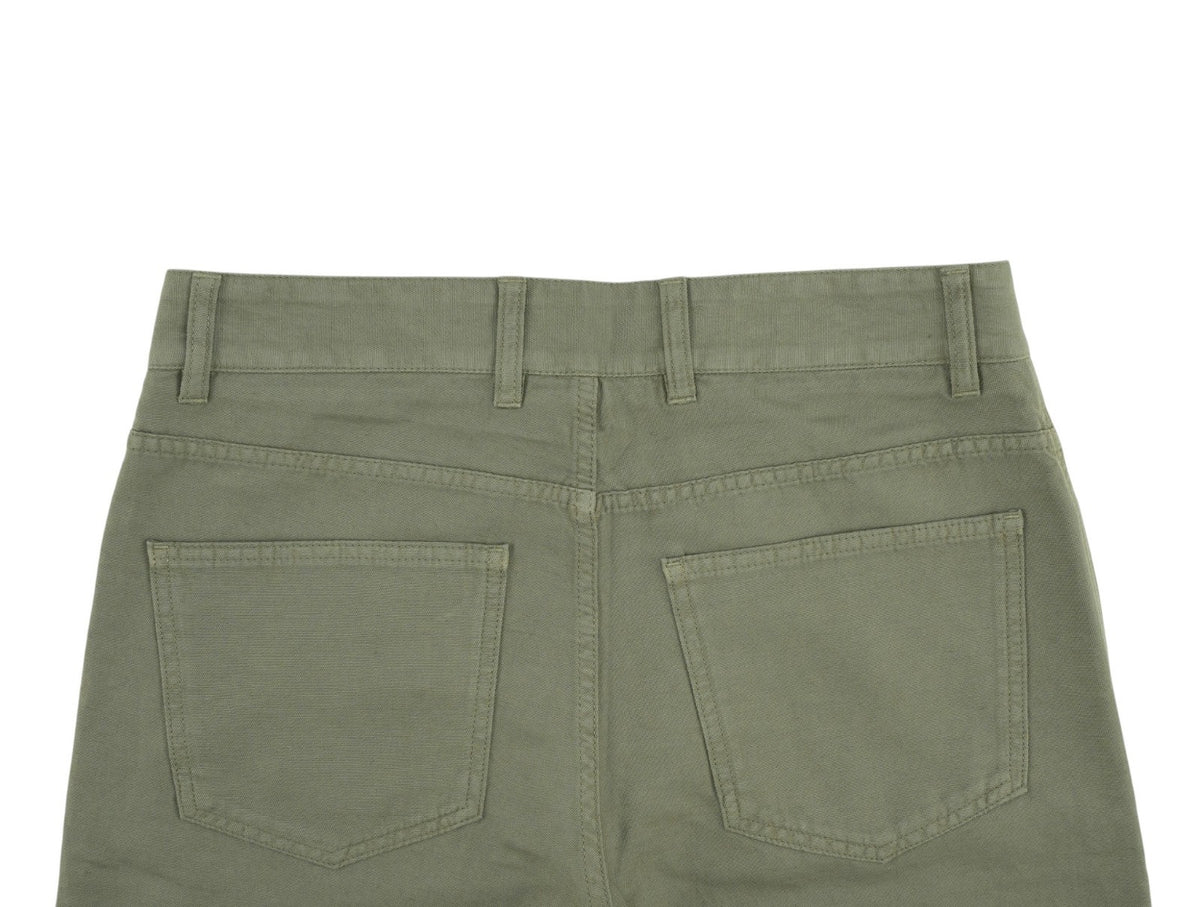 690$ ISAIA NAPOLI Olive Green 5 Pocket Trouser Pant Cotton Linen 32 US  / 48 EU