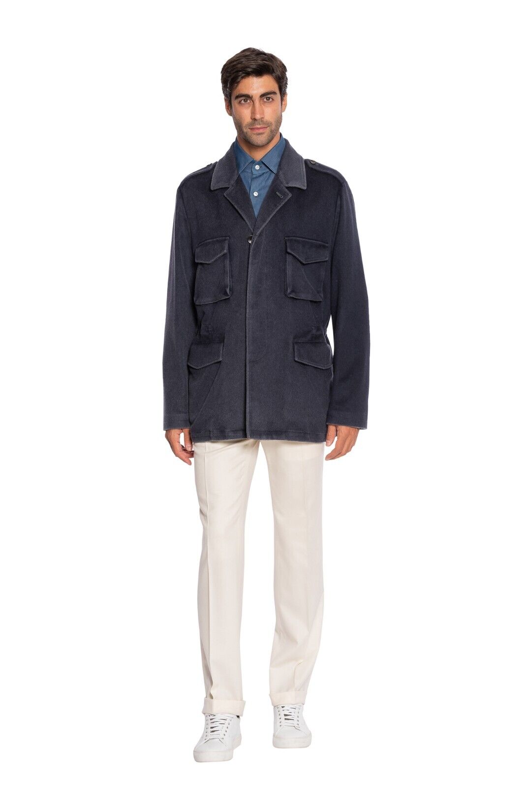 $2800 BOGLIOLI Blue Field Jacket Coat 100% Cashmere Dyed Process 46 US / 56 EU