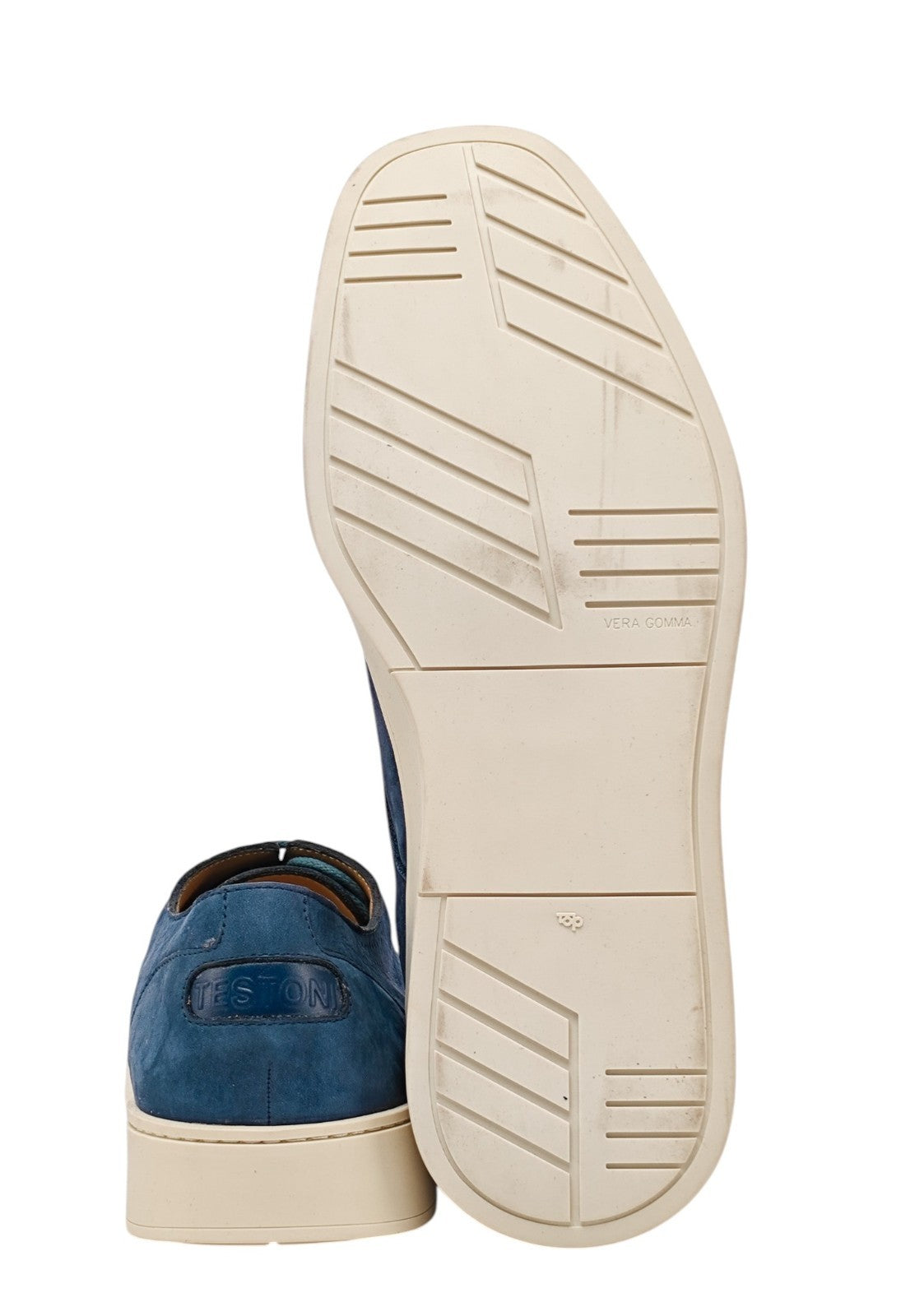 1100$ TESTONI "Noto" Blue Derby Shoes Nubuk Calf 8 UK / 9 US / 42 IT