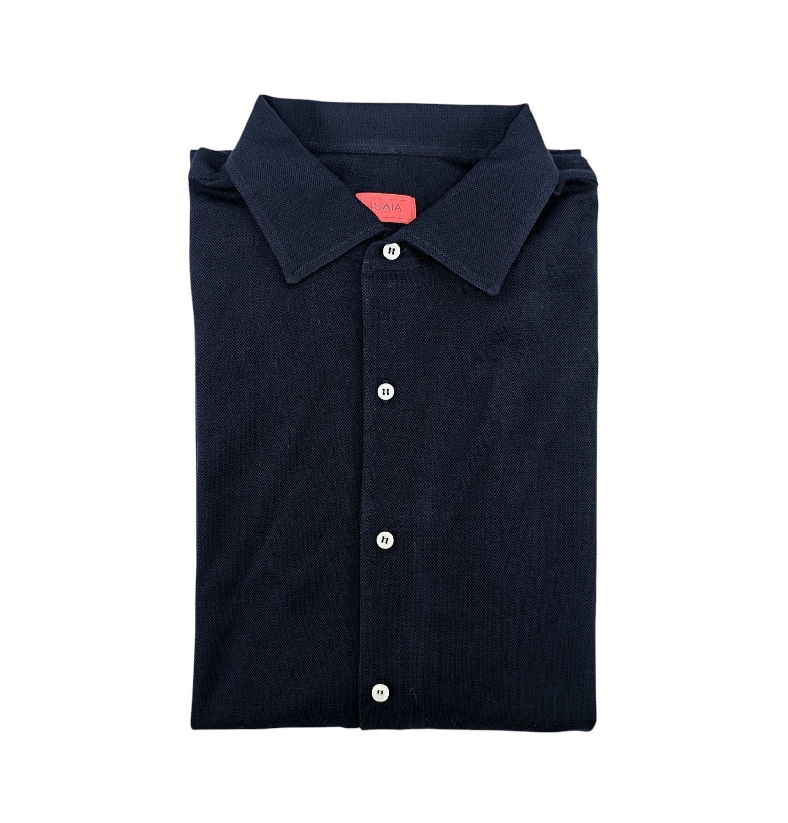 730$ ISAIA NAPOLI Dress Shirt Blue Navy Knit Medium Cotton 15.75 - 40