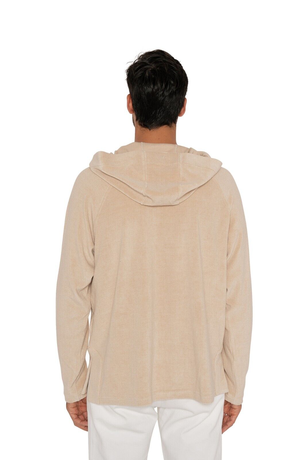 1300$ ISAIA NAPOLI Beige Terry Hoodie Sweater  Cotton / Silk Relaxed Fit Size M