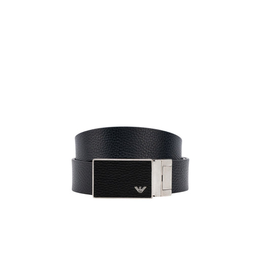 420$ GIORGIO ARMANI Belt Blue Black Reversible Plaque Buckle Leather Size 110