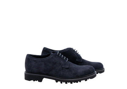 $1150 GIORGIO ARMANI Derby Shoes Lug-Sole blue Navy Suede - Made In Italy