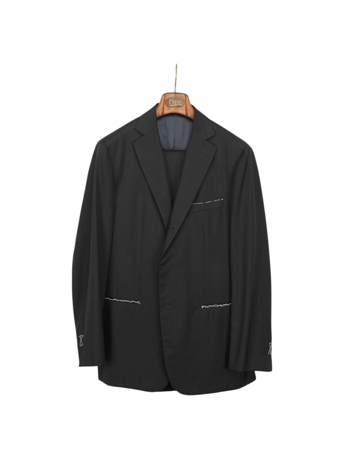 $1300 SARTORIA PATOS by SANTARELLI 1915 Suit Striped Black Wool  44 US / 54 EU