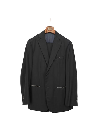 $1300 SARTORIA PATOS by SANTARELLI 1915 Suit Striped Black Wool  44 US / 54 EU
