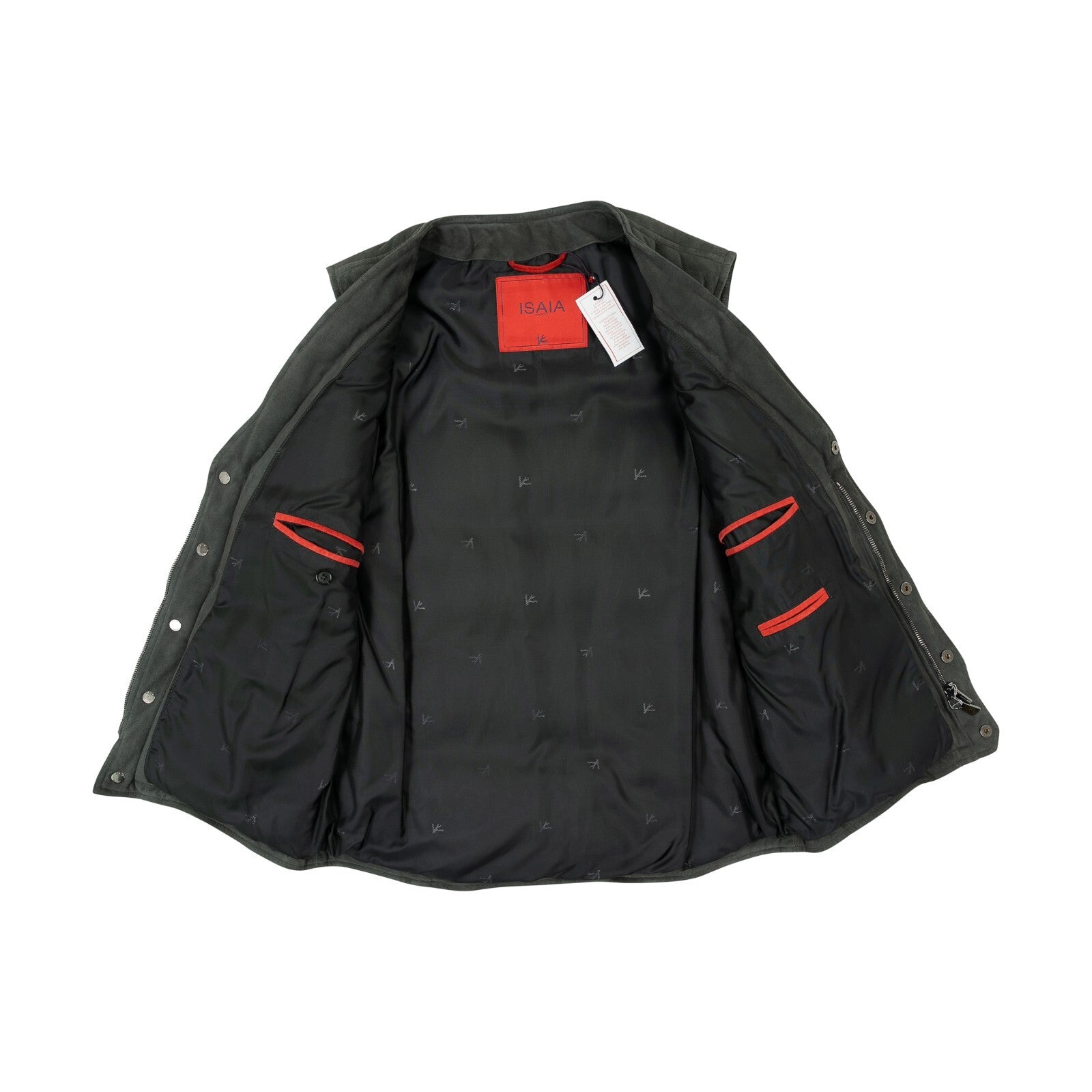 4200$ ISAIA NAPOLI Slate Green Padded Vest Jacket Lambskin Leather 38 US / 48 EU