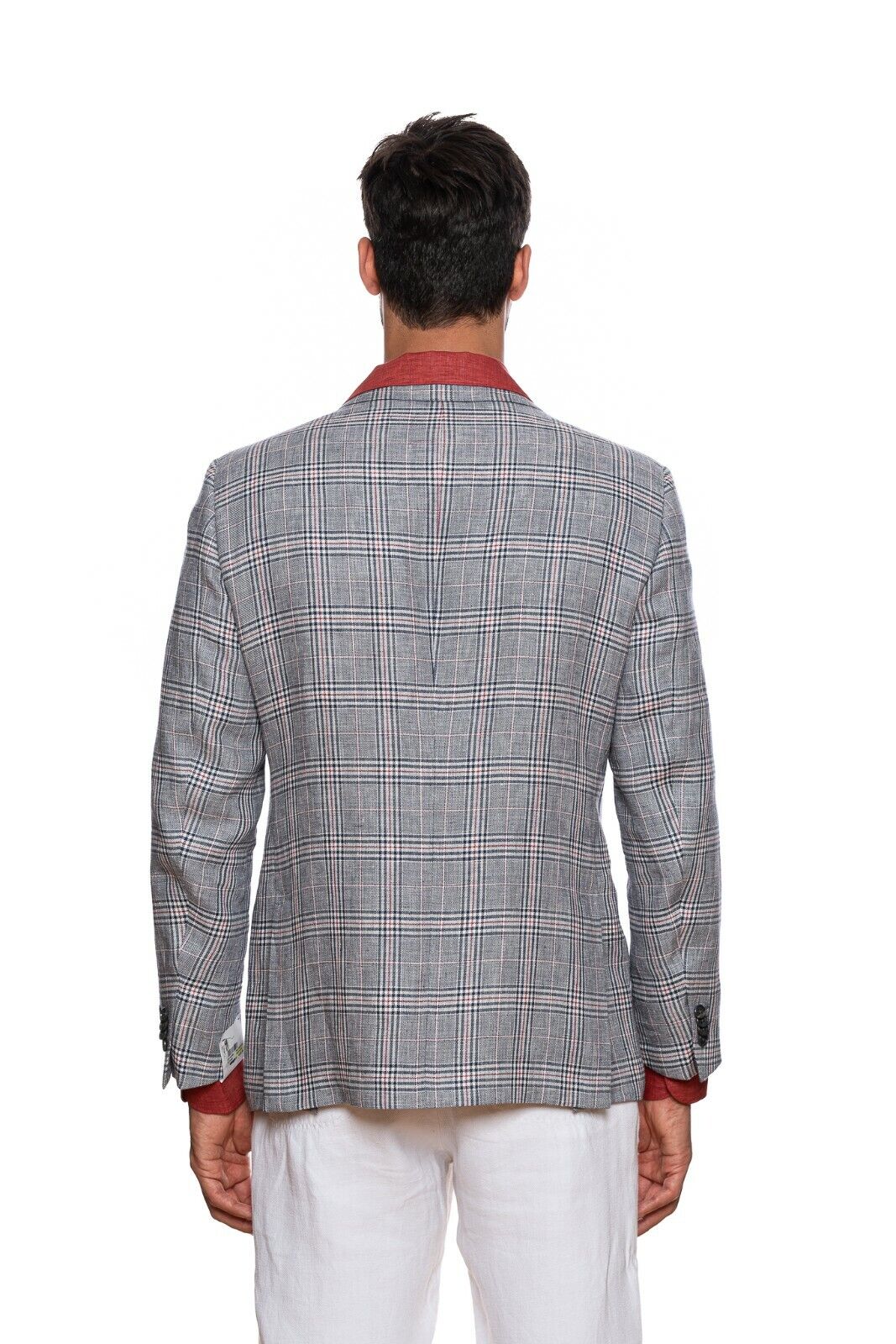1950$ BELVEST Blue Gray Glen Plaid Pure Linen Jacket 40 US / 50 EU  Court Drop 4