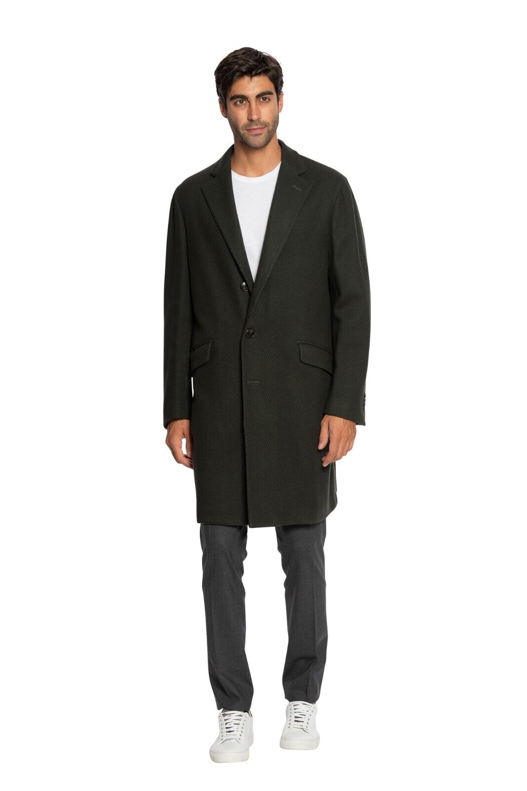 $1600 BOGLIOLI MILANO Dark Green Overcoat Coat Wool Herringbone 40 US / 50 EU