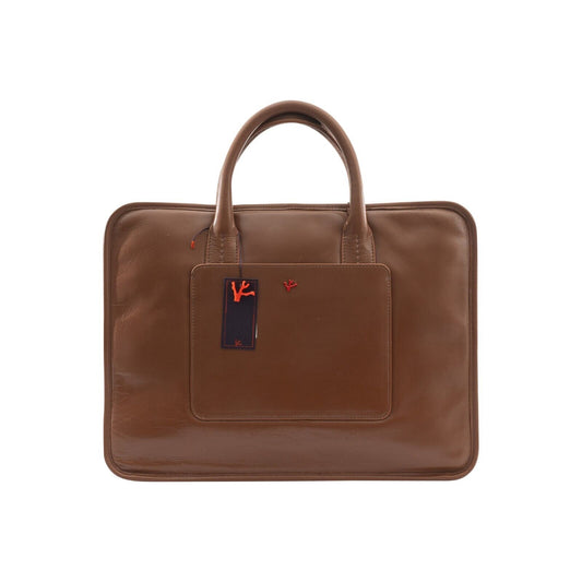 $2900 ISAIA NAPOLI Brown Leather Bag Briefcase PC Case Shoulder Strap Office Bag