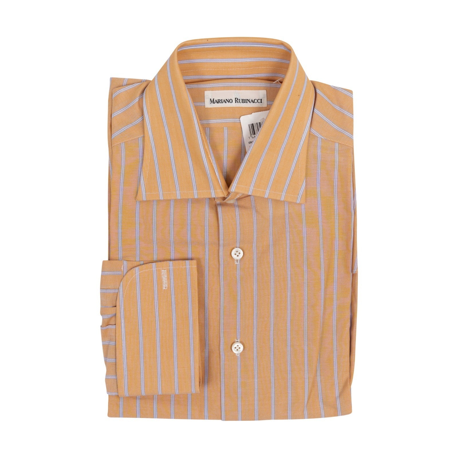 520$ RUBINACCI NAPOLI Orange Hand-Sewn Striped Shirt Cotton Classic Fit   5Q