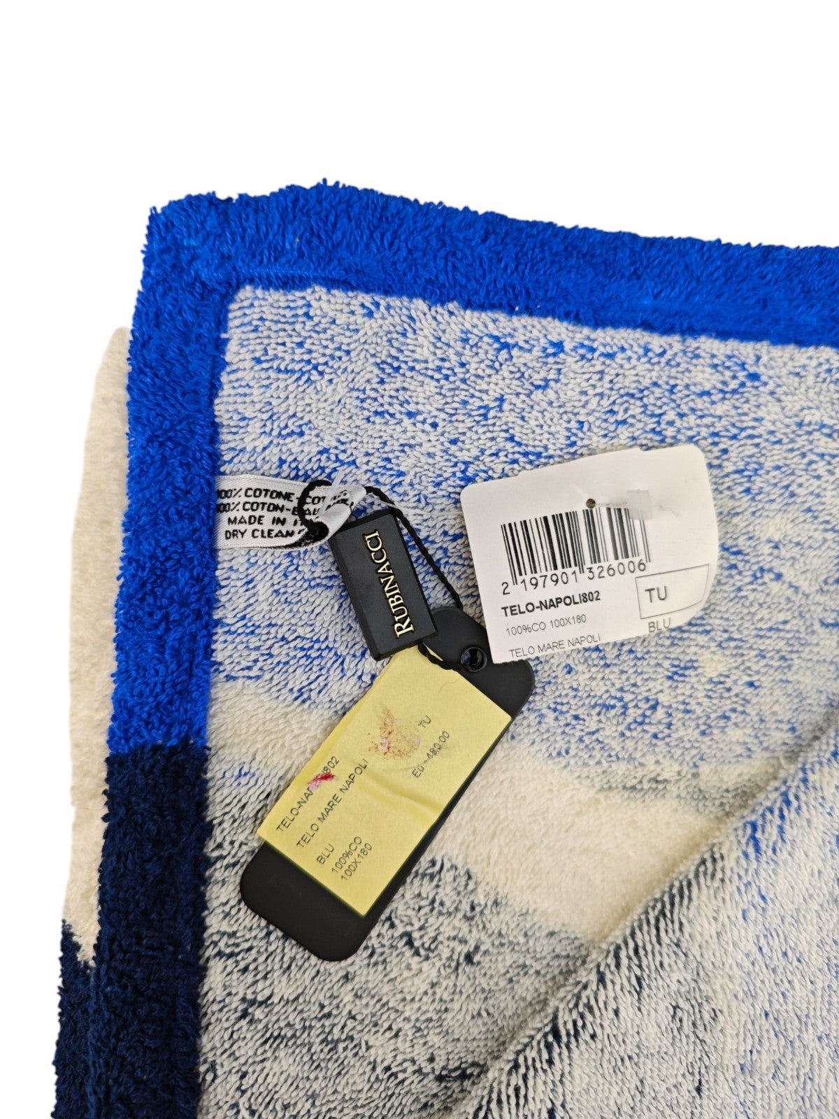 550$ RUBINACCI "Napoli" Beach Towel 100x180 cm White / Blue Italian Luxury
