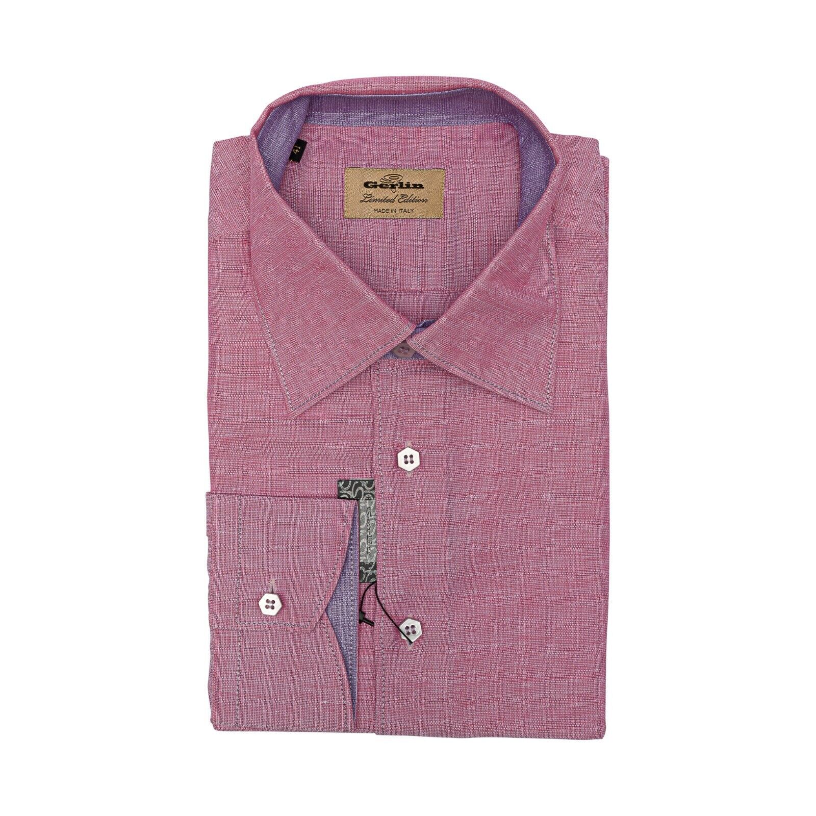 690$ LUXURY GERLIN Shirt Linen & Cotton Grapefruit 16 - 41 5P BIJAN