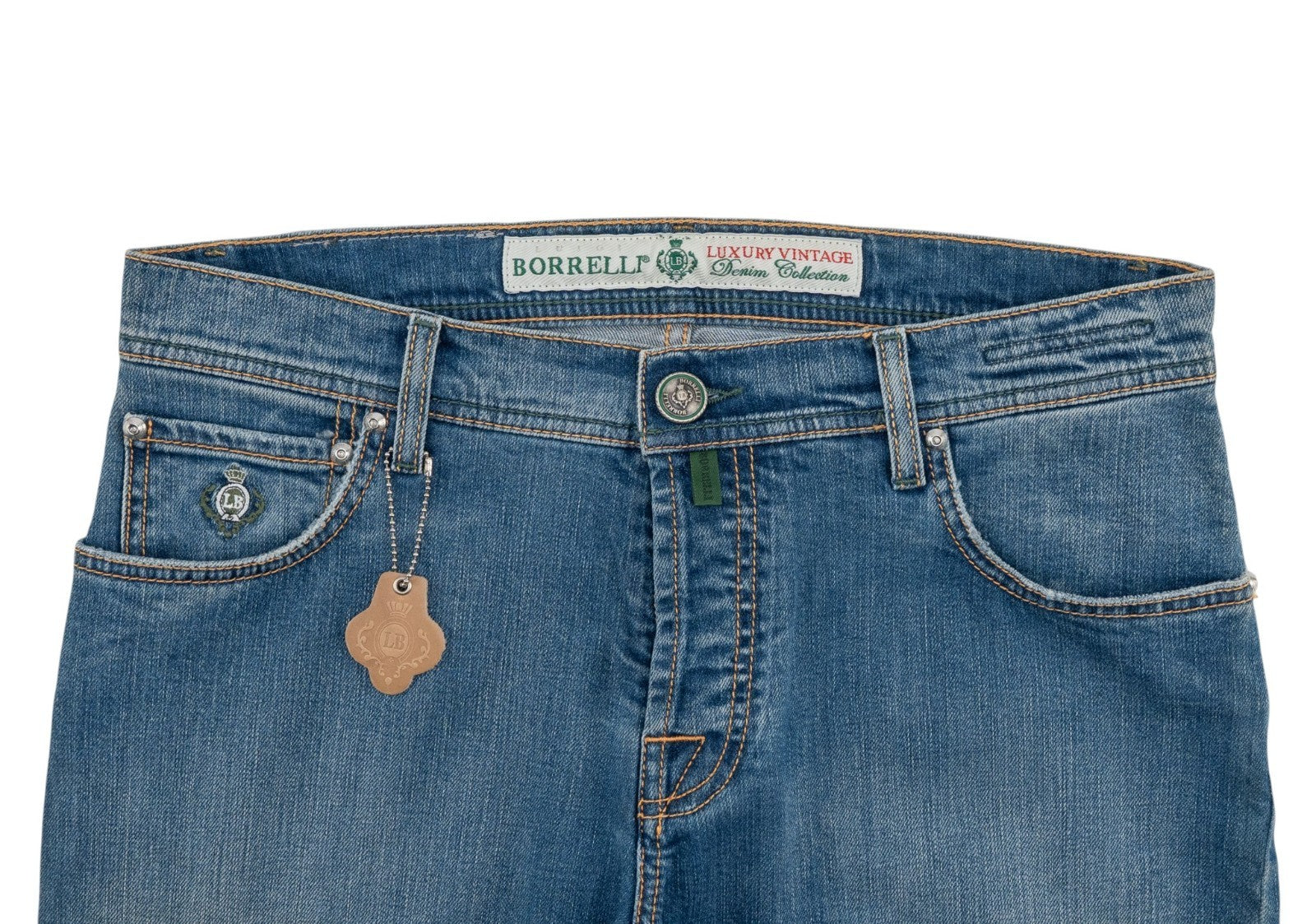 415$ LUIGI BORRELLI NAPOLI Blue Wash Denim Jeans Pant Cotton 33 US / 49 EU