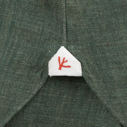 765$ ISAIA NAPOLI "Mix" Green Dress Shirt Hand-Sewn 100% Linen 17.5 - 44