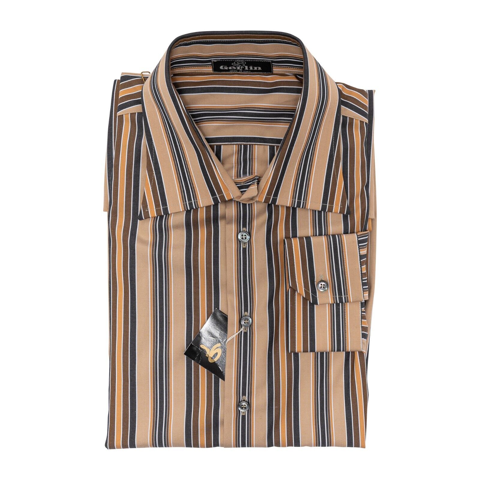 690$ LUXURY GERLIN Shirt Striped Brown / Beige Cotton 16 - 41 5I BIJAN