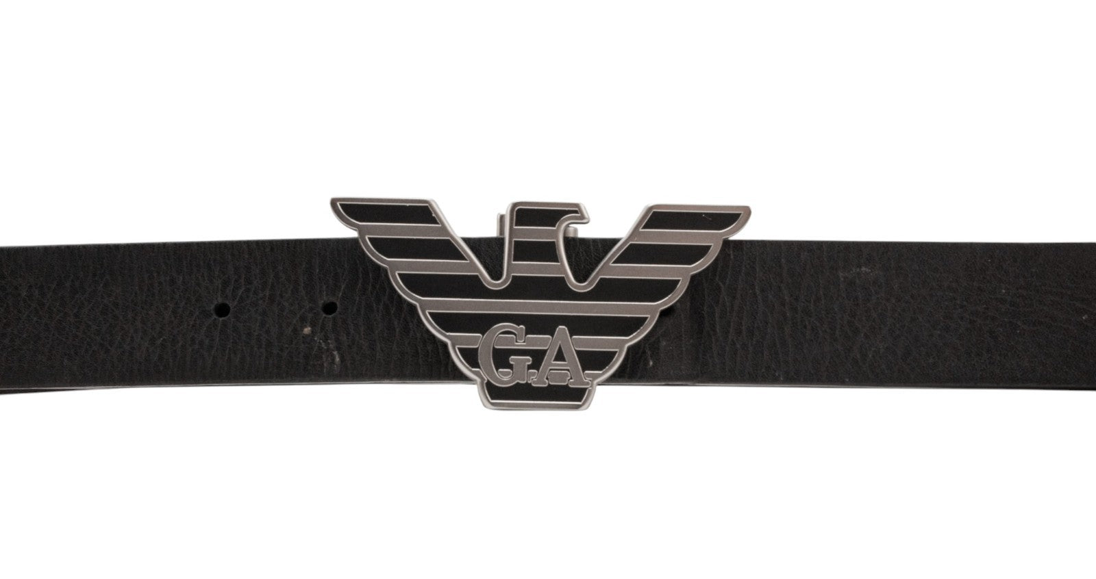 $520 GIORGIO ARMANI Belt Eagle GA Buckle Black Brown Leather Reversible Size 90