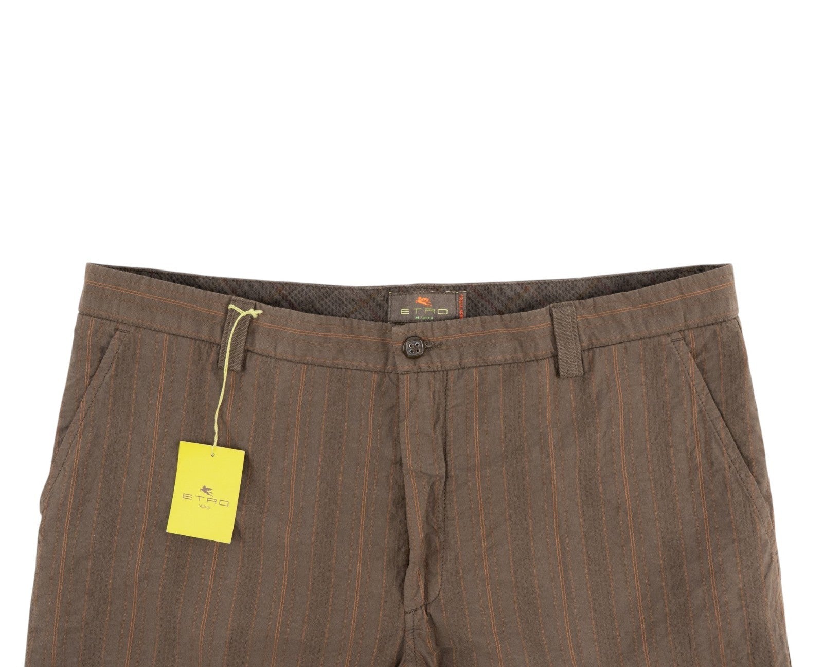 780$ ETRO MILANO Chocolate Brown Seersucker Cotton Pant Straight Leg