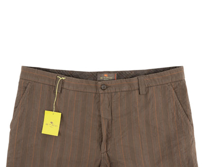 780$ ETRO MILANO Chocolate Brown Seersucker Cotton Pant Straight Leg