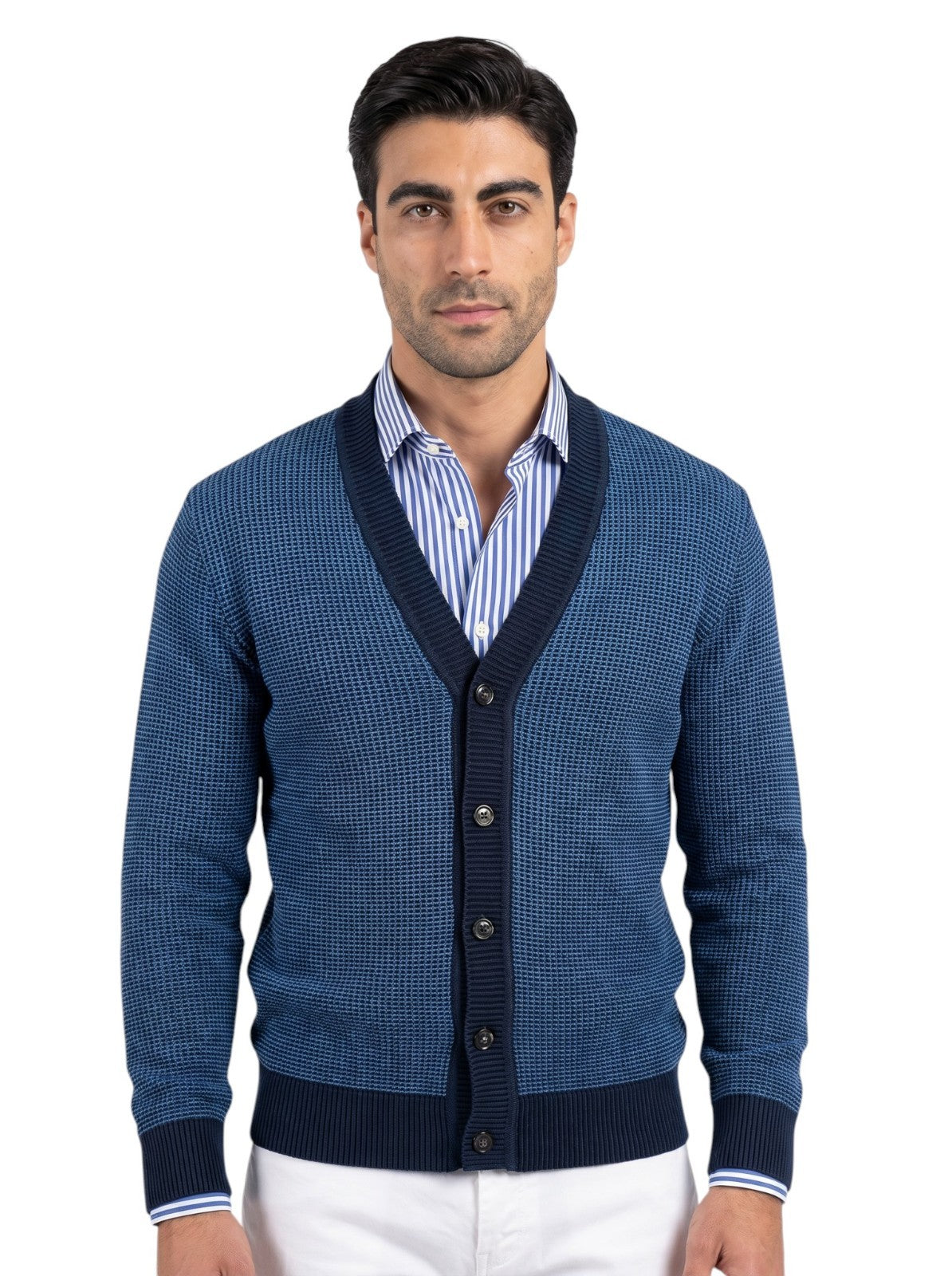 1650$ ISAIA NAPOLI Blue Cardigan Sweater Woven Knit Soft Cotton  M