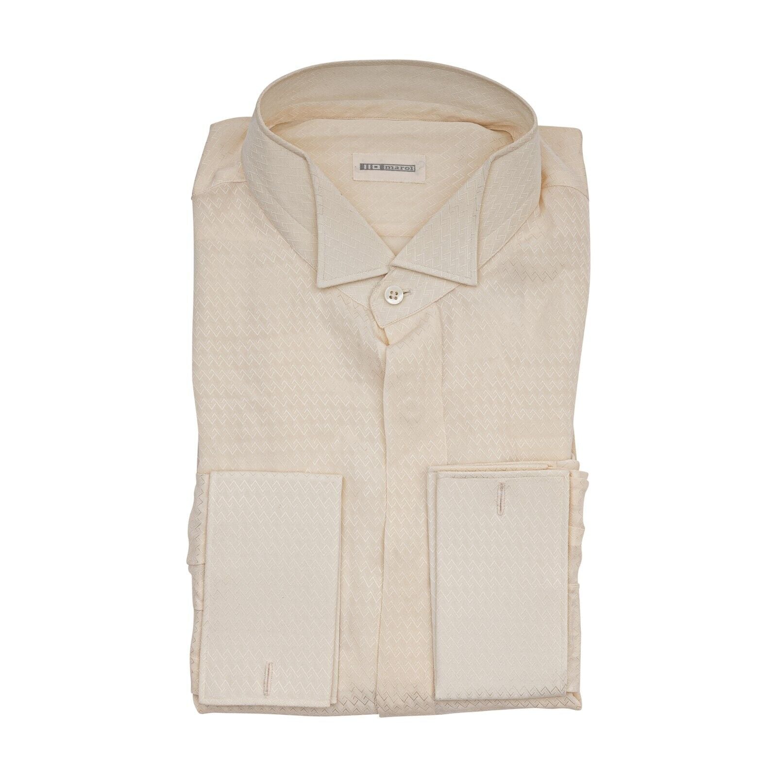 1400$ LUXURY MAROL BOLOGNA Smoking Shirt Ivory 100% COMO SILK Satin  15.5 - 39