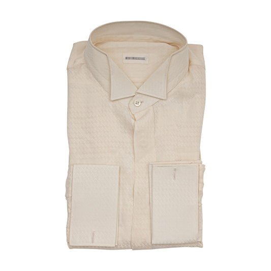 1400$ LUXURY MAROL BOLOGNA Smoking Shirt Ivory 100% COMO SILK Satin  15.5 - 39