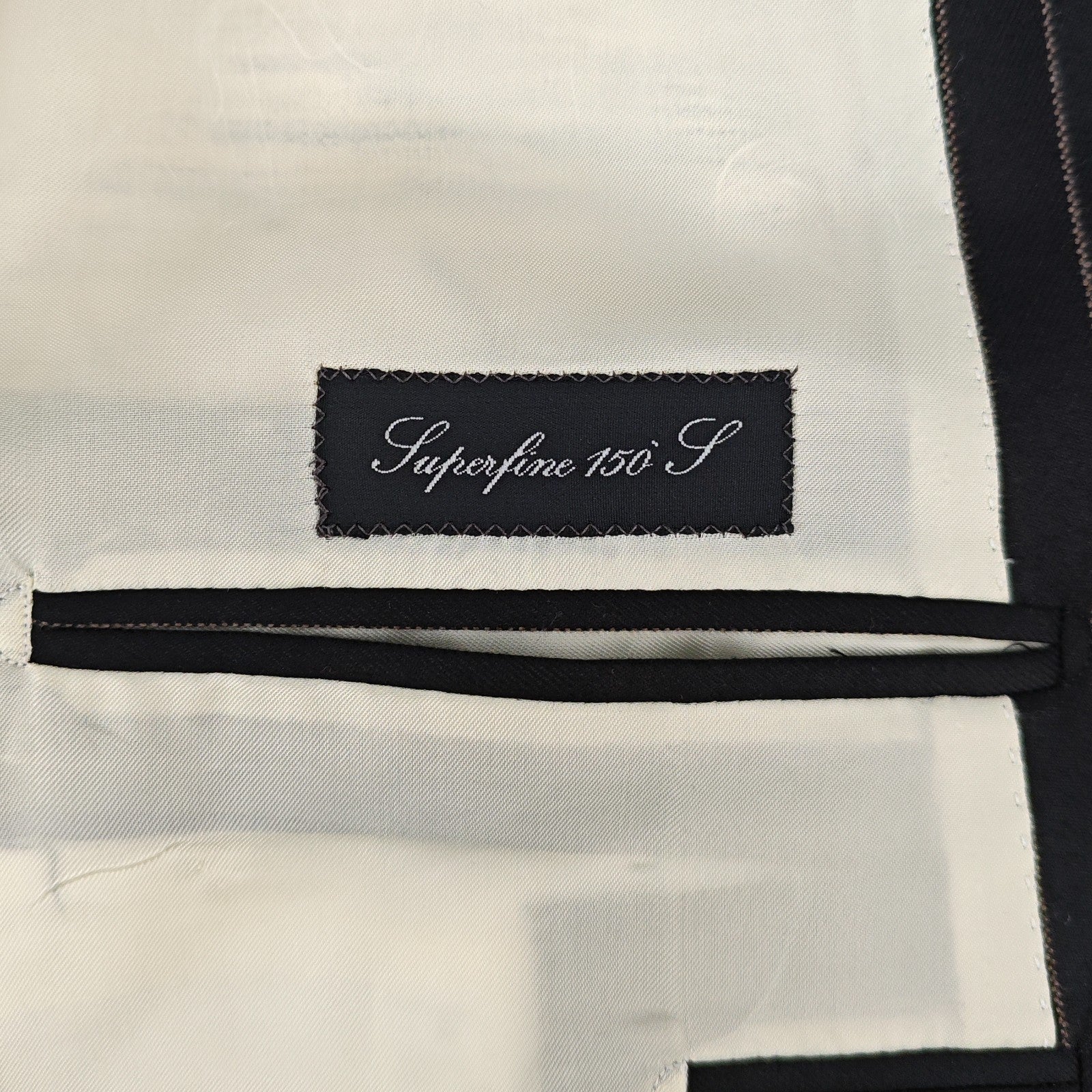 $2200 RAFFAELE CARUSO Black Double Breasted Suit Striped Wool 150's  40 US 50 EU