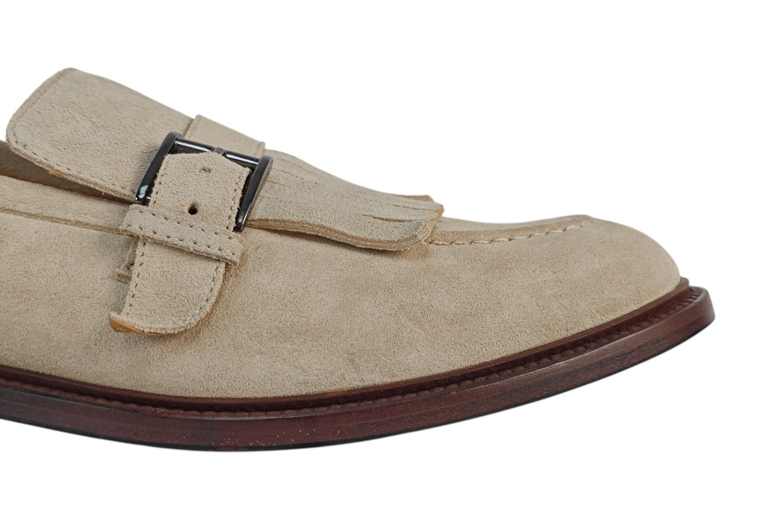 1250$ TESTONI "Vietri" Beige Loafer Monk Shoes Eco Suede 8 UK / 9 US / 42 IT