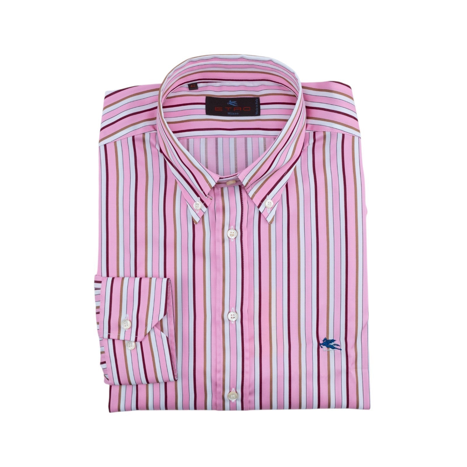 500$ ETRO MILANO Shirt Striped Pink Button Down 100% Cotton Size 16.5 - 42