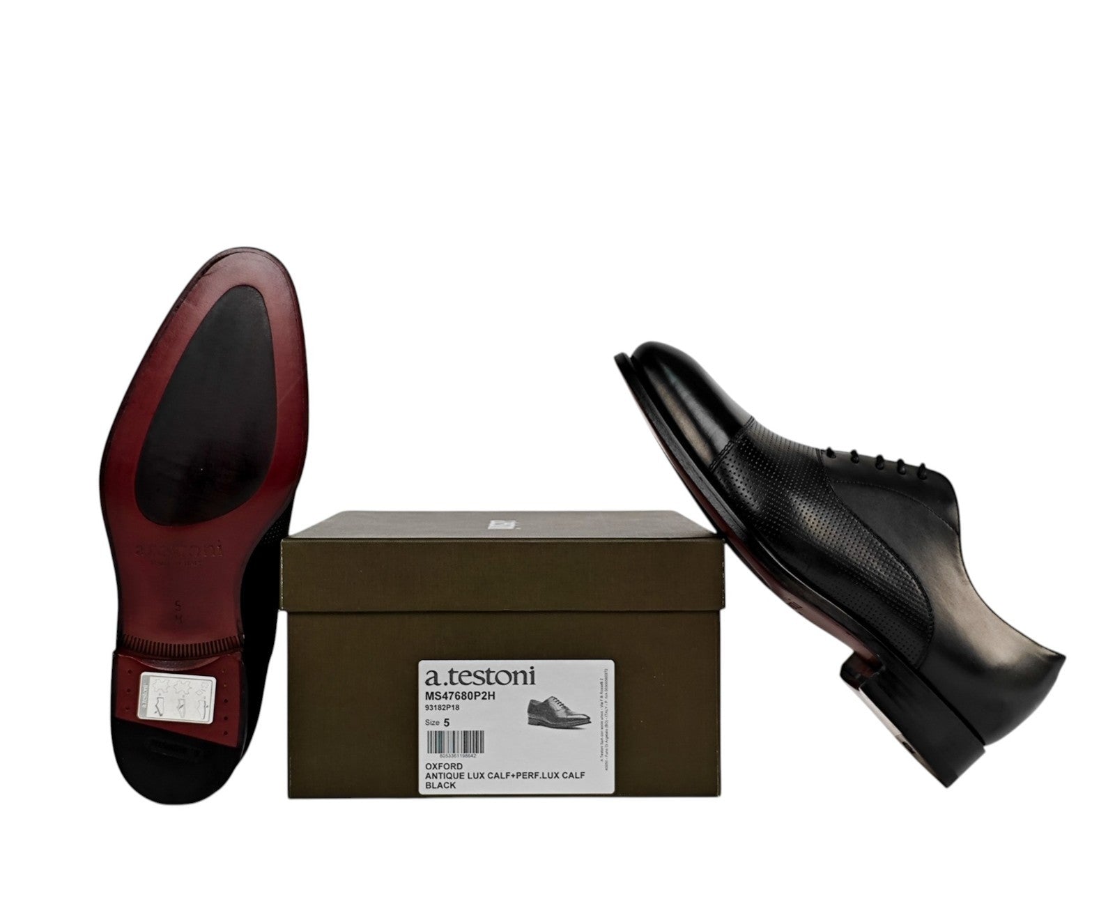 1200$ TESTONI 1929 Oxford Shoes Black Perforated Lux Calf 5 UK / 6 US / 39 IT