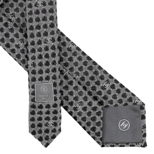 $380 CHANEL PARIS Black / Gray Geometric Tie Cashmere Silk - Made in Italy
