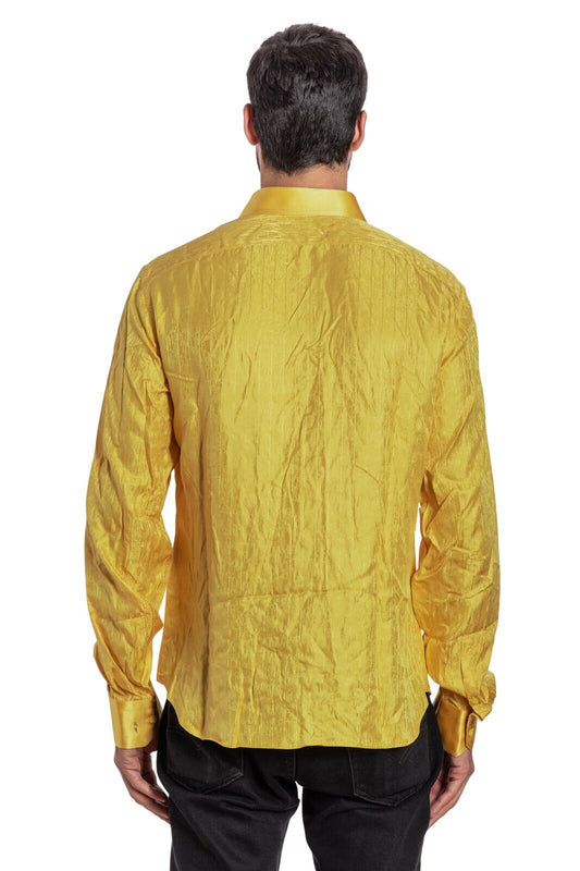 ITALIAN LUXURY 1400$ GERLIN Shirt Jacquard Gold 100% Silk 16-41  BIJAN