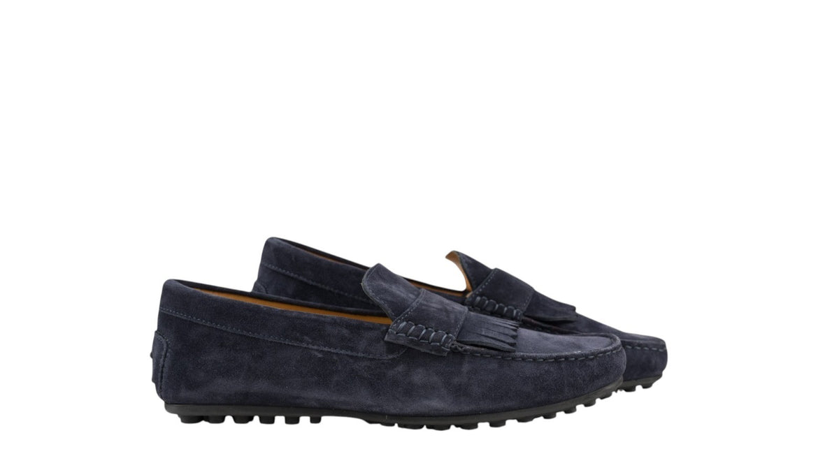 1200$ TESTONI "Portocervo" Driver Loafer Shoes Suede Calf Navy 8 UK 9 US / 42 IT