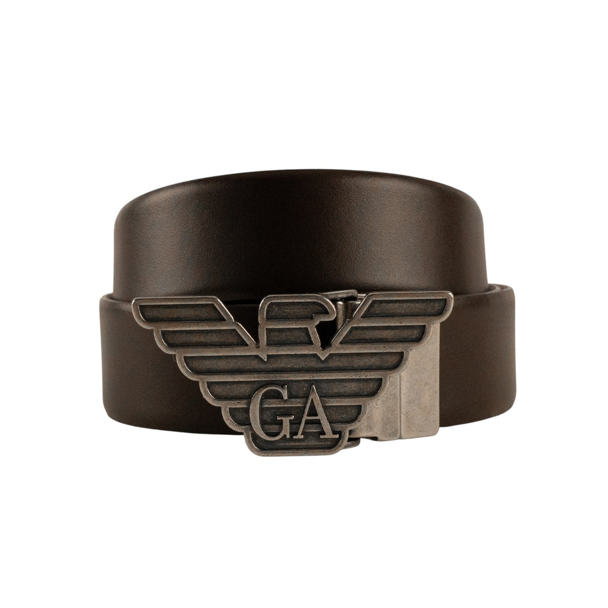 $520 GIORGIO ARMANI Belt Eagle GA Buckle Brown Wine Leather Reversible Size 110