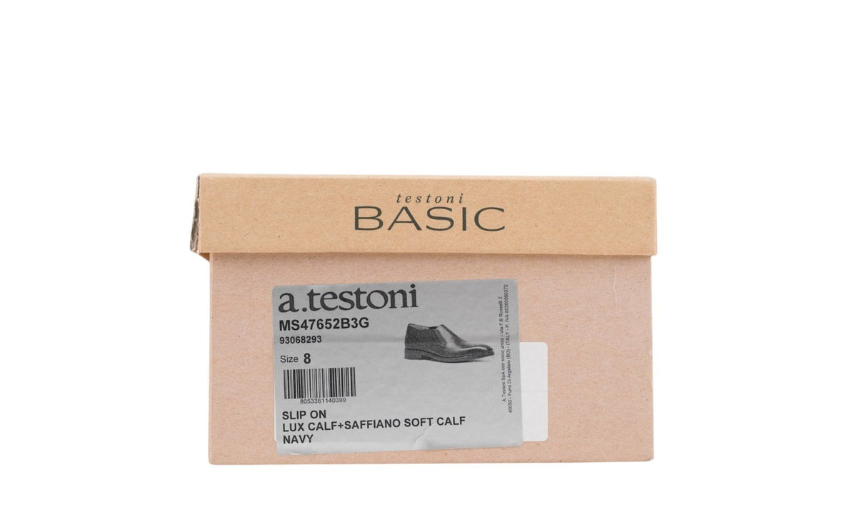 1400$ TESTONI Slip On Shoes Lux Calf+Saffiano Calf Blue Navy 8 UK / 9 US / 42 IT