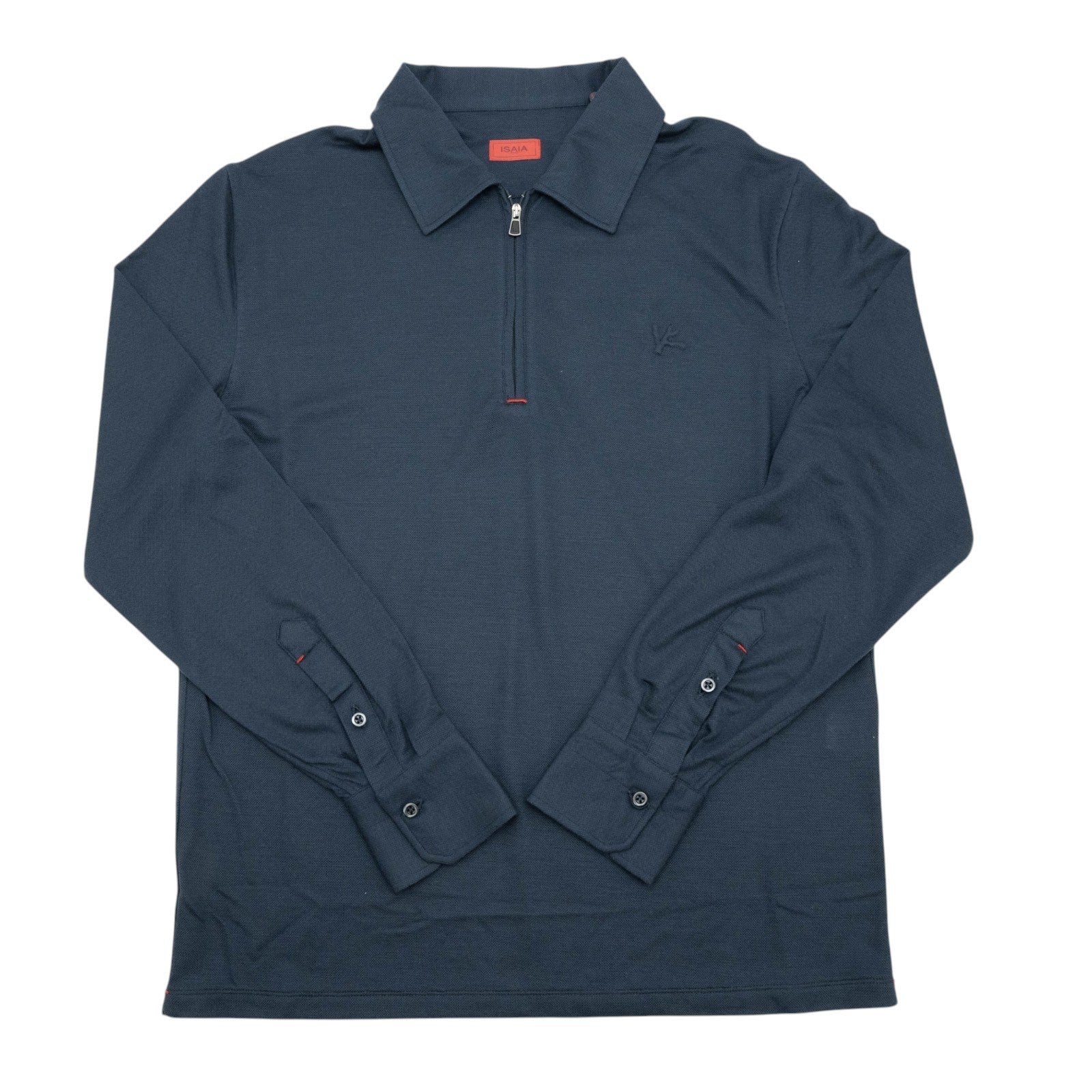 1200$ ISAIA NAPOLI " Logo" Blue Navy Polo Zip Long Sleeve Knit Wool Size M