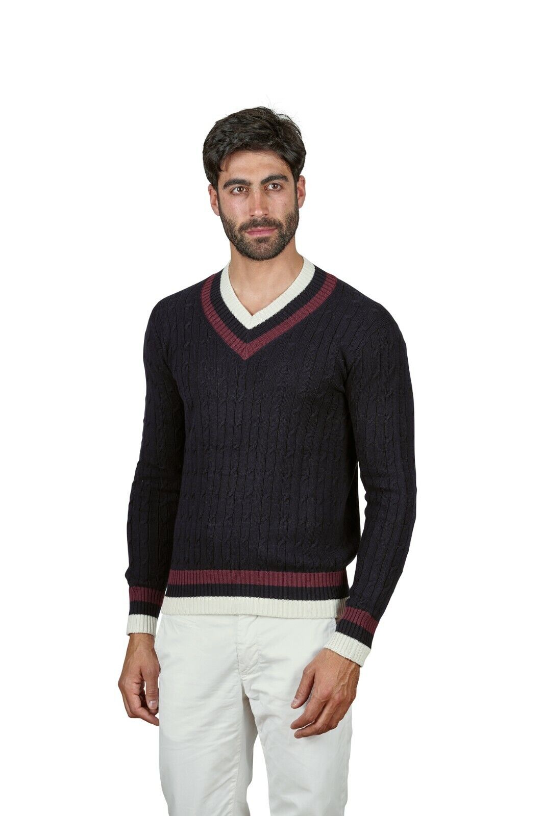 370$ Italian Luxury DRUMHOR CRICKET Sweater Cable Knit Cashmere / Cotton Blue