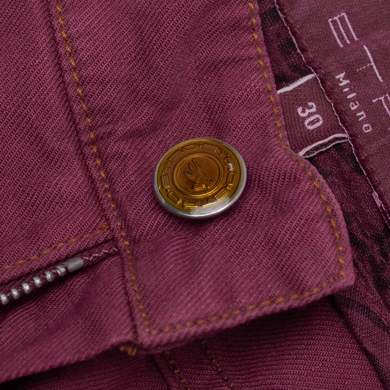 850$ ETRO MILANO Washed Wine Cotton Denim Regular Slim Straight - Made in Italy