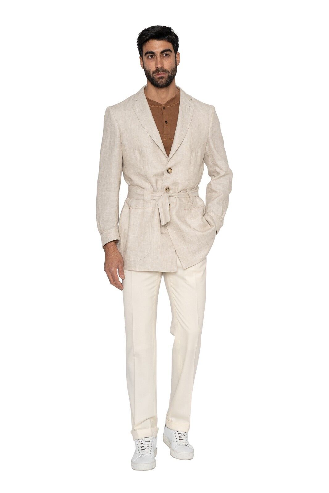 5200$ ISAIA NAPOLI Beige Sartorial Sahariana Jacket 100% Linen 40 US / 50 EU