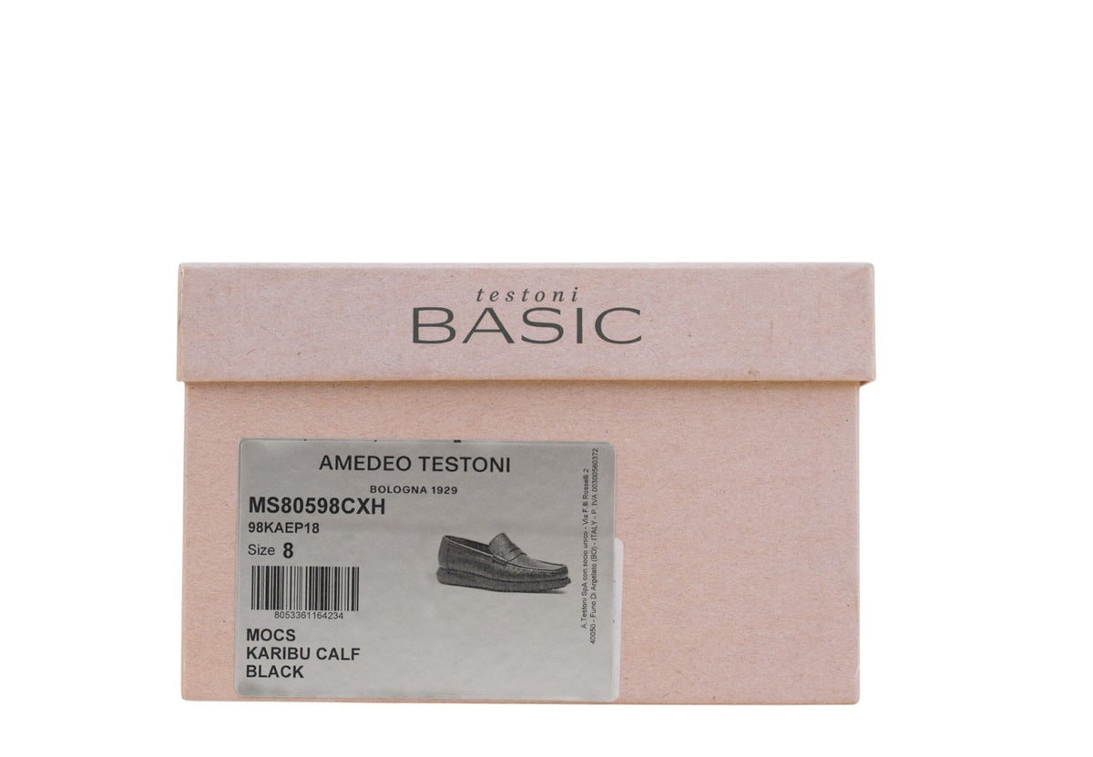 1250$ TESTONI Penny Loafer Shoes Karibu Calf Black 8 UK / 9 US / 42 IT