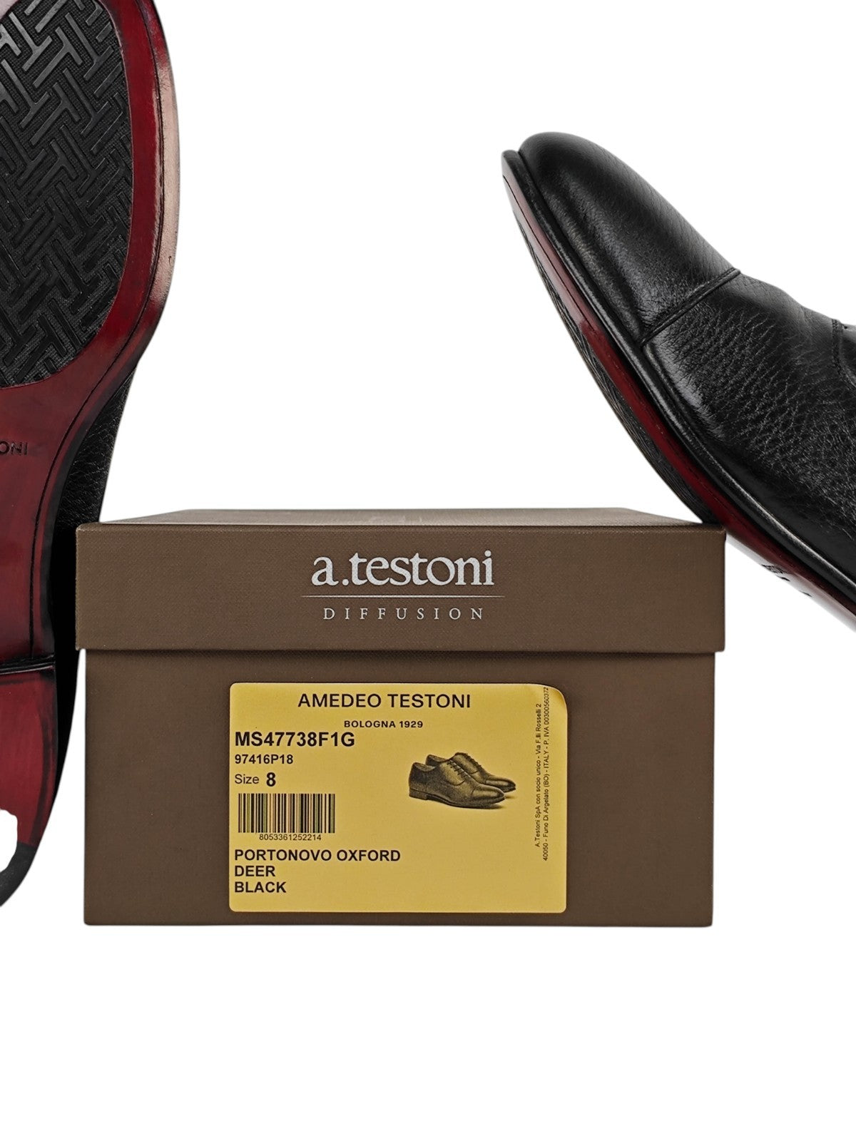 1300$ TESTONI 1929 "Portonovo" Oxford Shoes Deerskin Black  8 UK  / 9 US / 42 IT