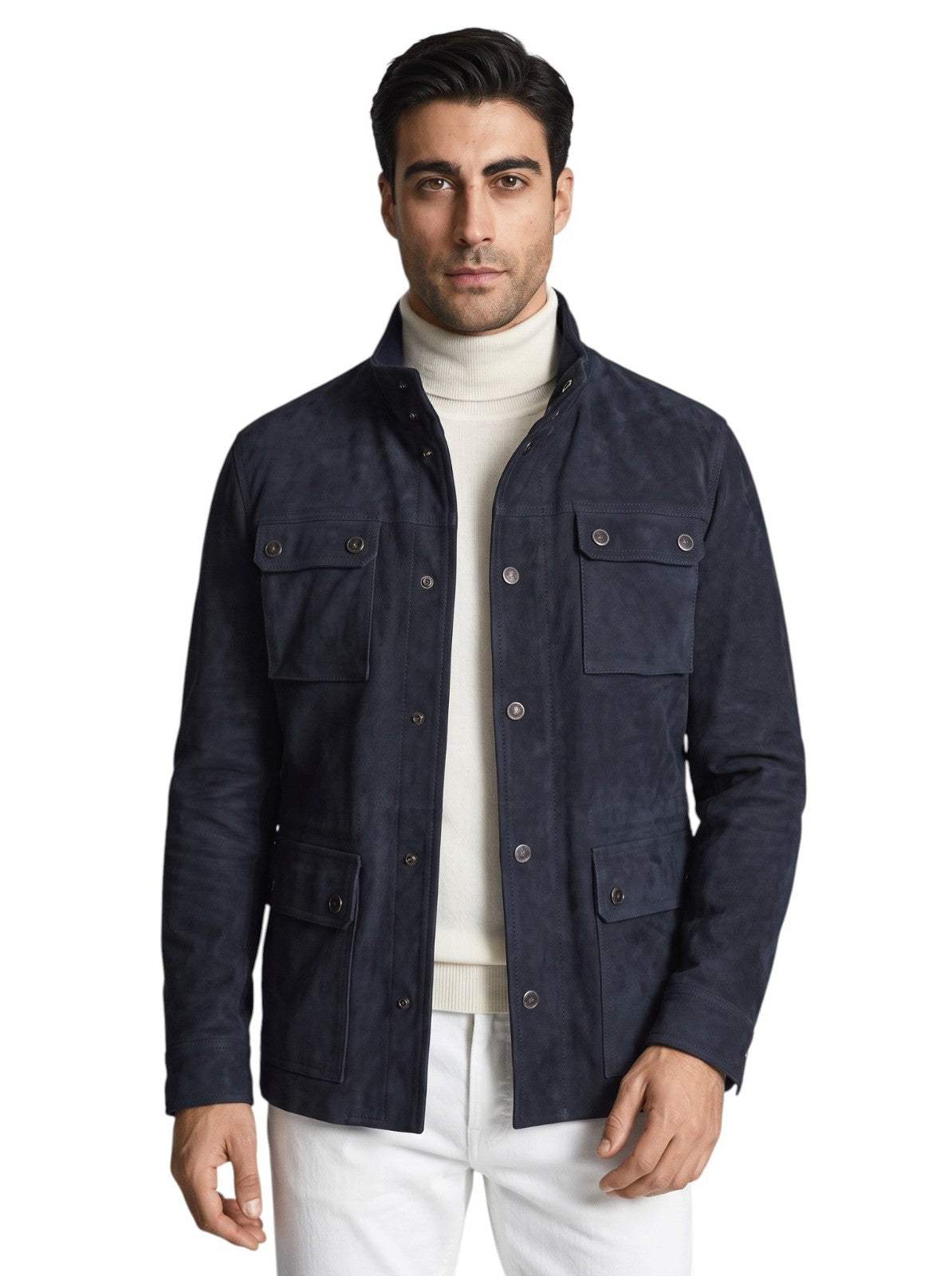 14500$ ISAIA NAPOLI Dark Blue Field Jacket Suede Lambskin 38 US / 48 EU 8R