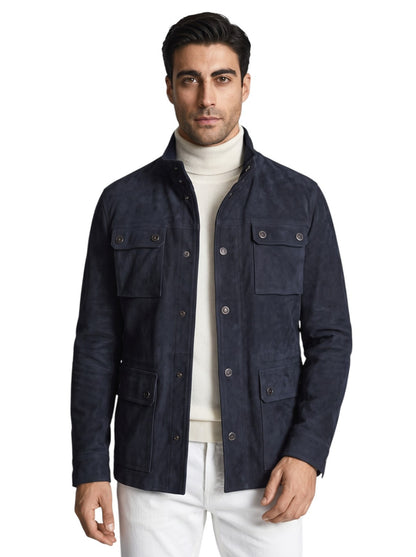 14500$ ISAIA NAPOLI Dark Blue Field Jacket Suede Lambskin 38 US / 48 EU 8R