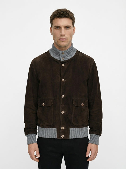 SALFRA Suede Suede Leather Bomber Jacket Brown 100% Cashmere Lined 40 US / 50 IT