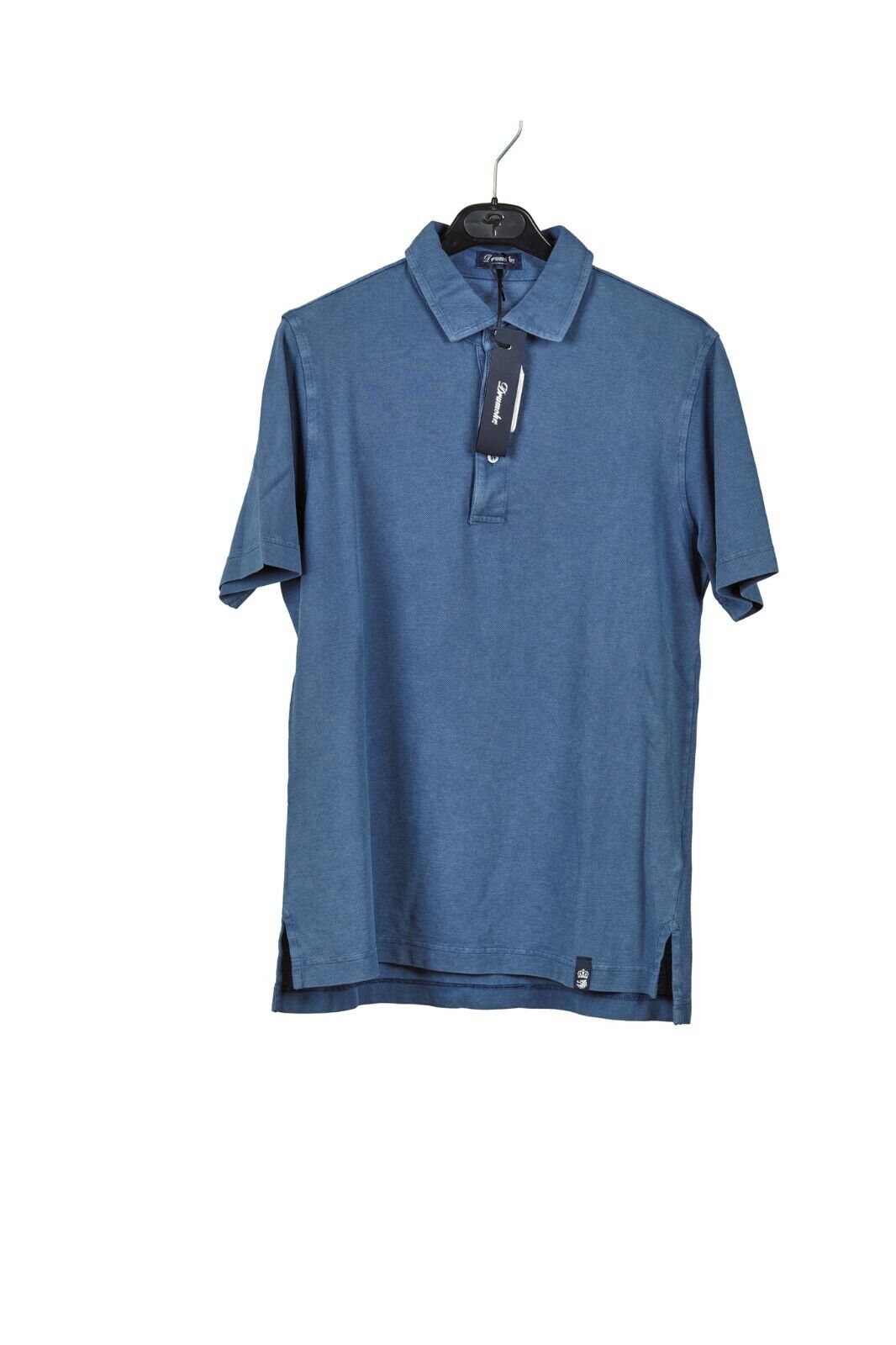 179$ Italian Luxury Knitwear DRUMOHR Polo Shirt Cotton Piquet Washed Blue Size S