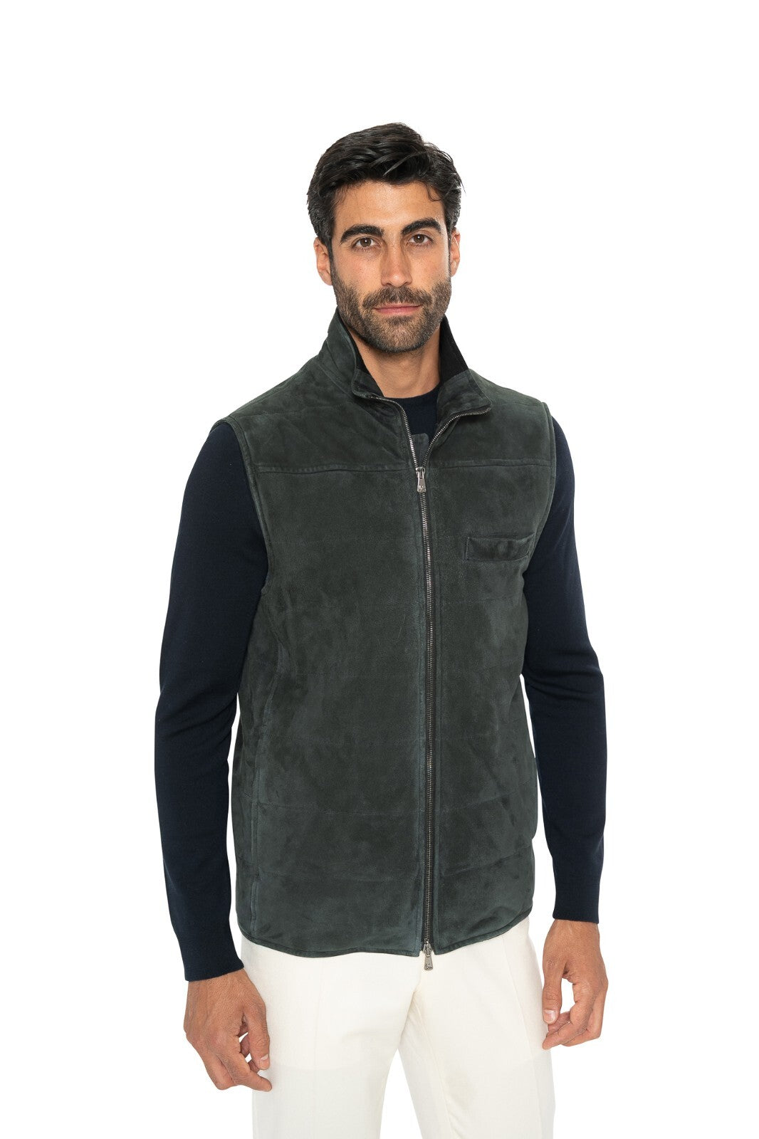 4200$ ISAIA NAPOLI Dark Green Vest Jacket 100% Lambskin Leather 40 US / 50 EU