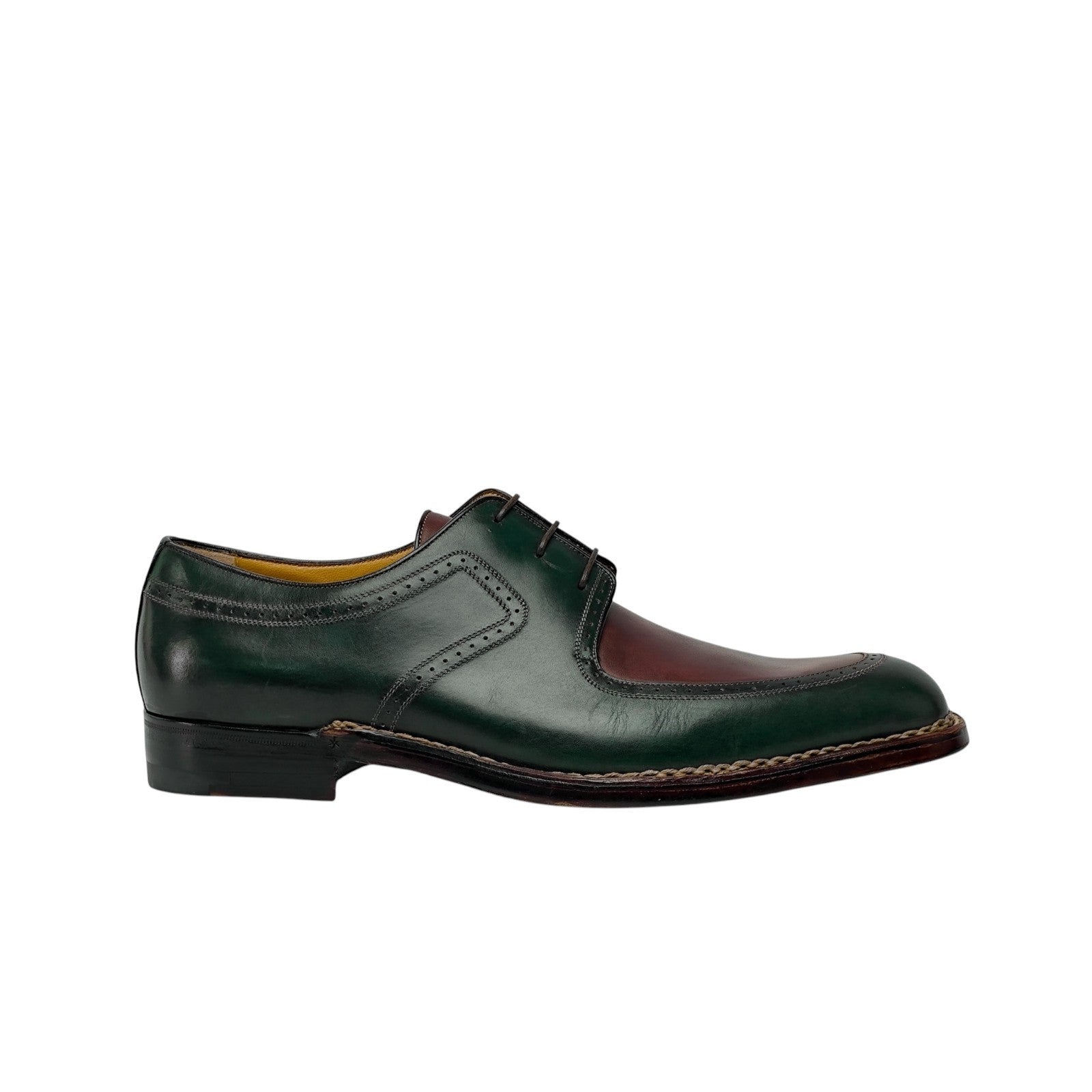 1800$ TESTONI Derby Shoes Norwegian Welted Calf Green / Plum 8 UK / 9 US / 42 IT