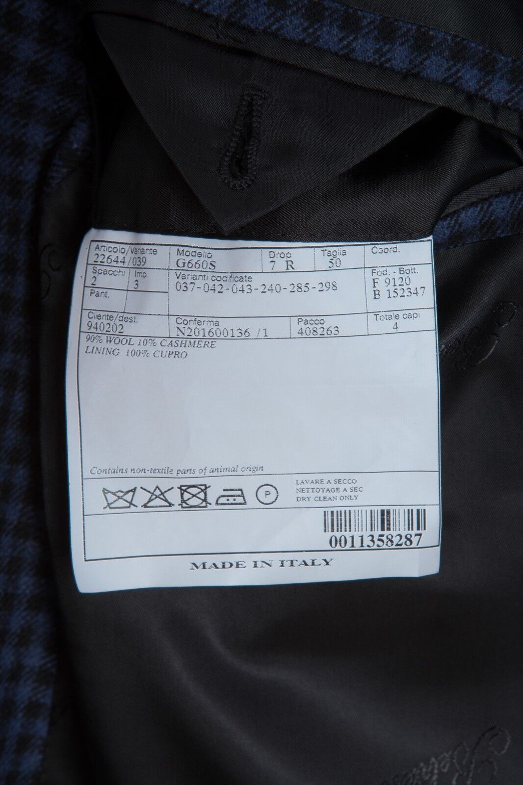 $2450 BELVEST Blue Wool Cashmere Check Jacket Double Breasted 40 US / 50 EU  7R