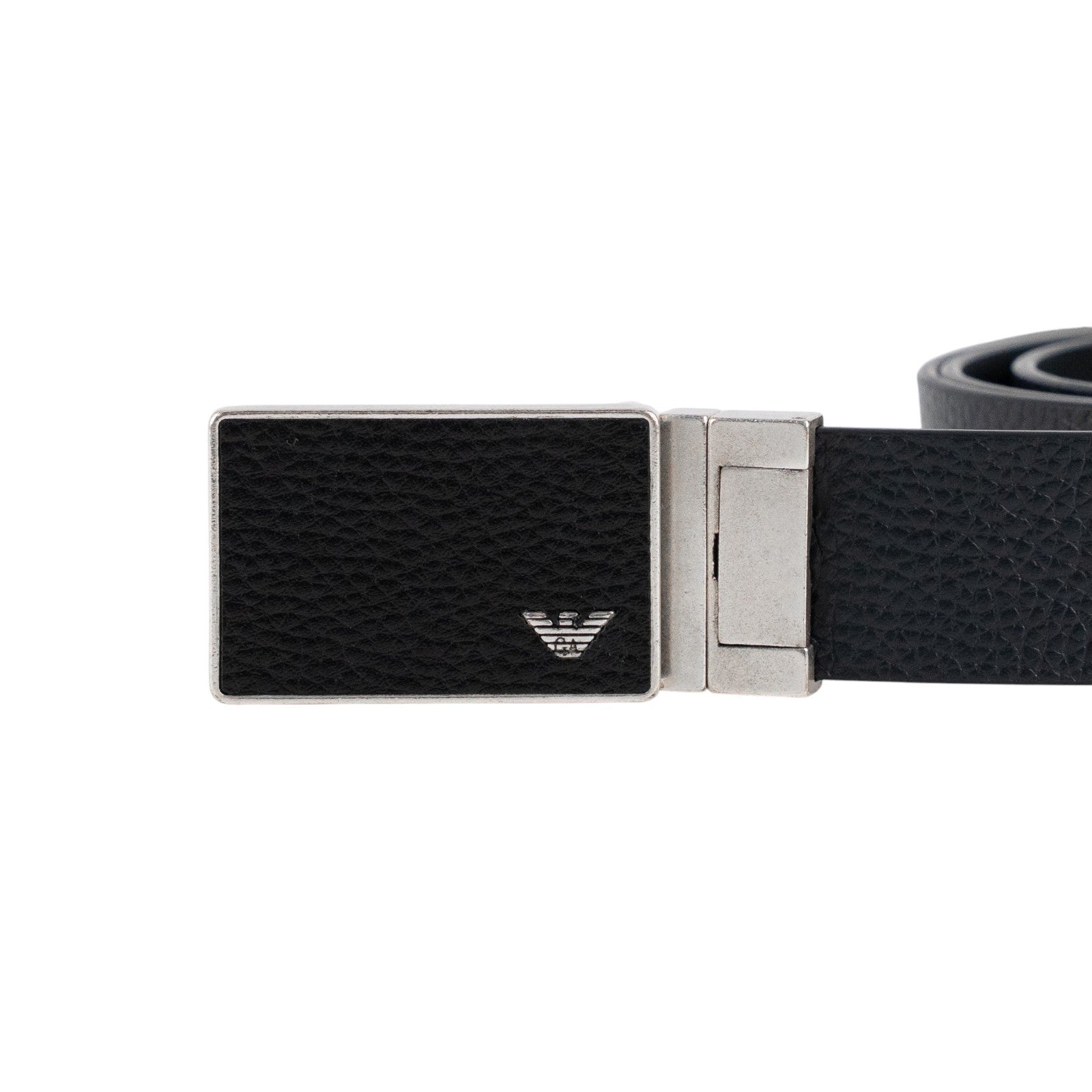 420$ GIORGIO ARMANI Belt Blue Black Reversible Plaque Buckle Leather Size 110