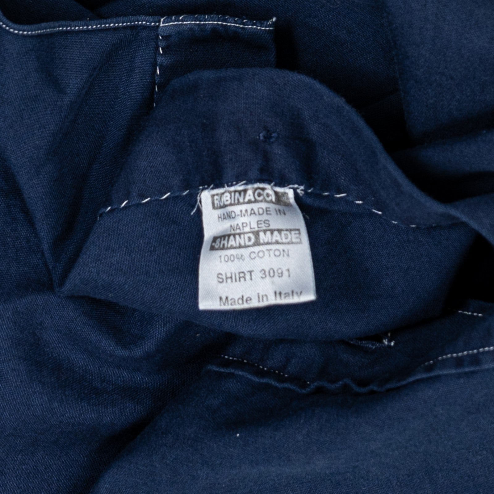 650$ RUBINACCI NAPOLI Blue Hand-Sewn Shirt Denim Cotton Size L  3W