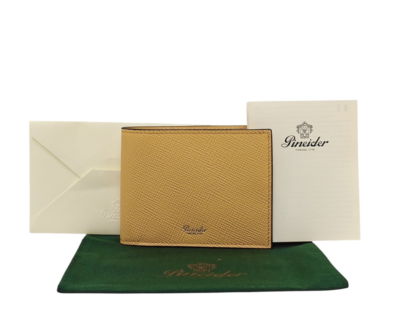340$ PINEIDER FIRENZE 1774 Bifold Wallet Saffiano Anti-Scratch Calf Egg